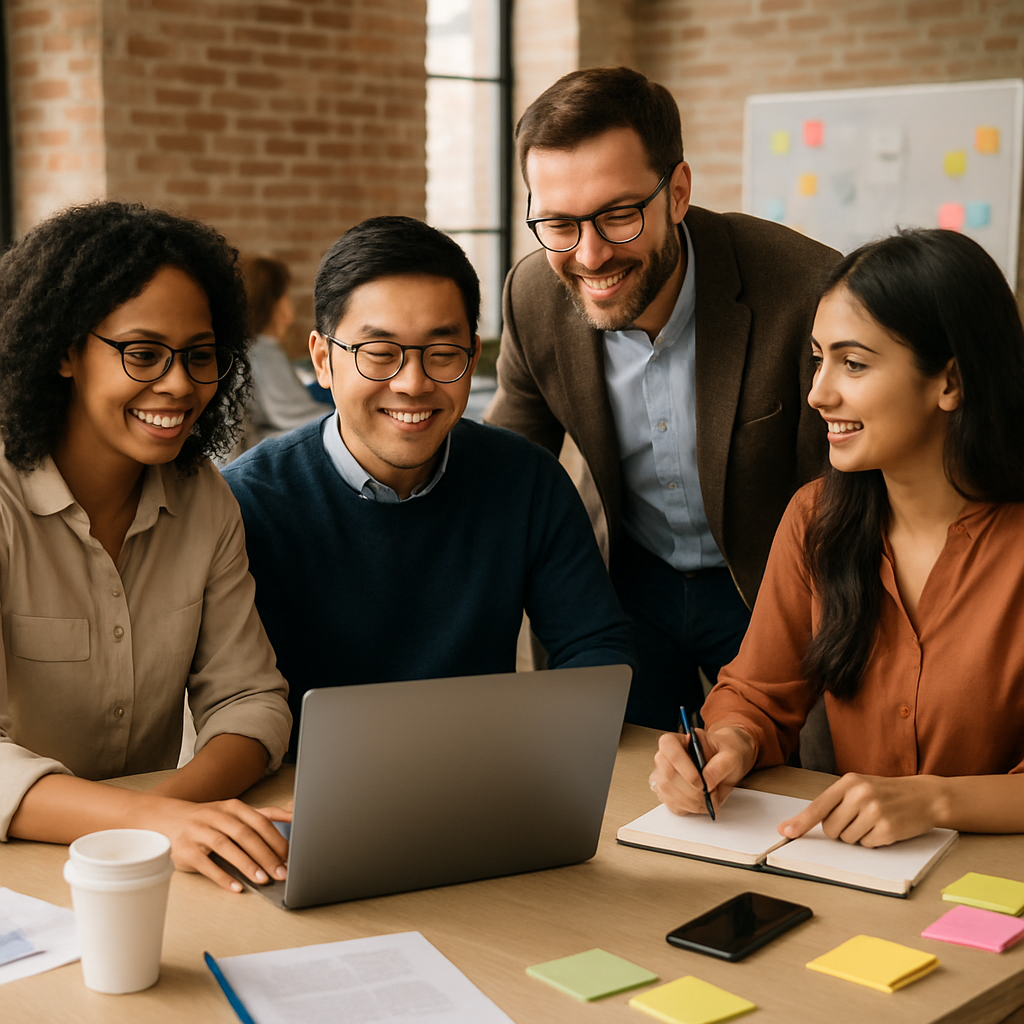 team collaboration workspace with diverse professionals